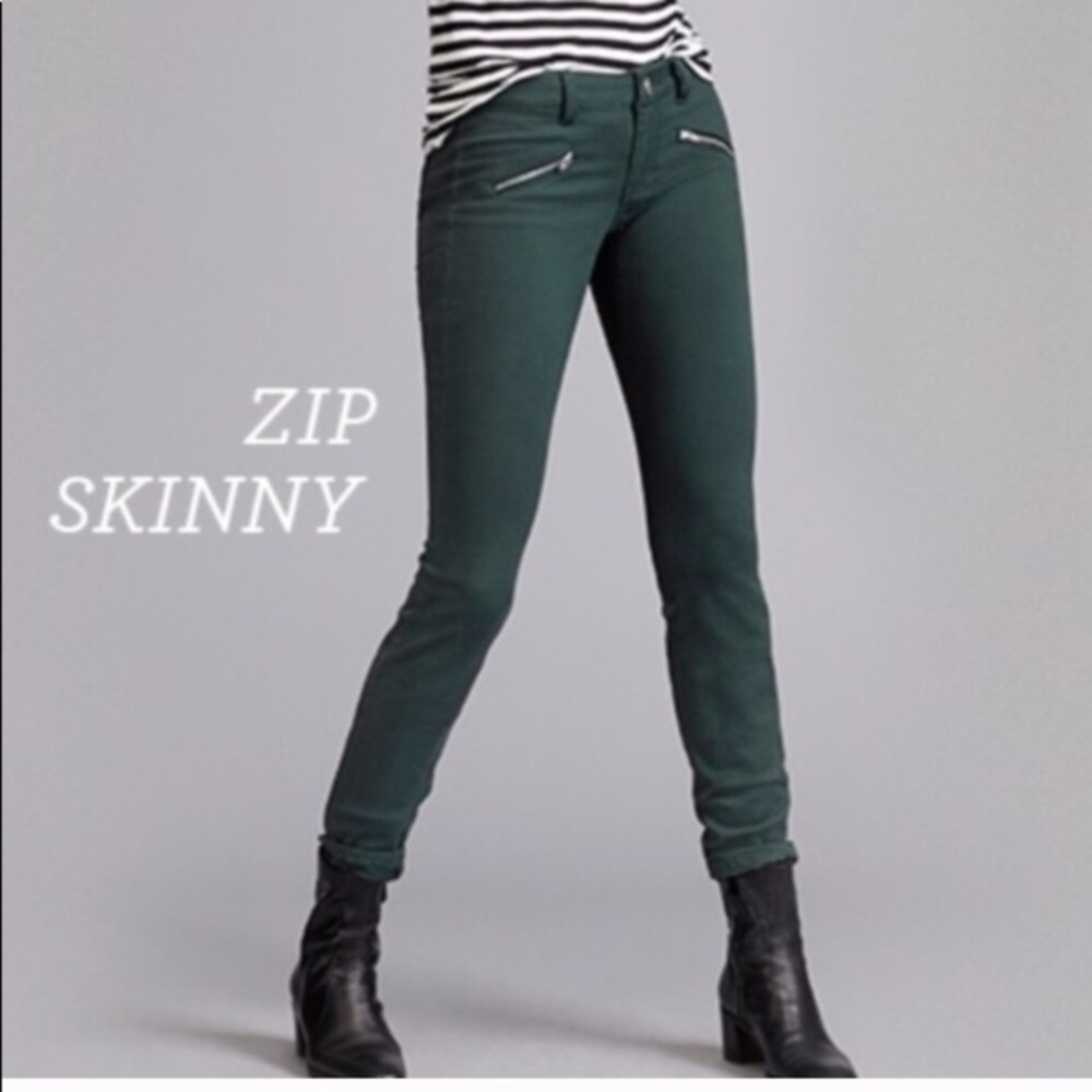 CABI #3388 Zip Skinny Denim Jeans in Hunter Green Size 6